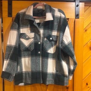 Green and White Plaid Utility Shacket